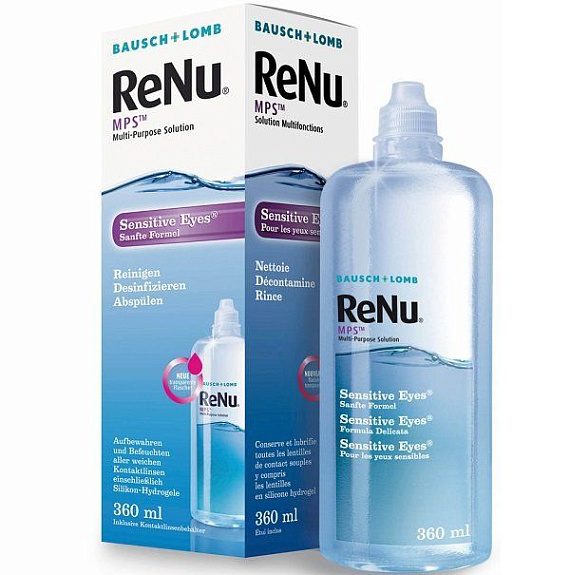 Раствор для ухода за контактными линзами для чувствительных глаз Renu MPS, 360 мл