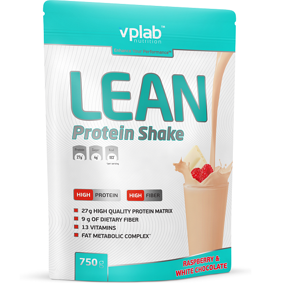 Lean Protein Shake идеальный заменитель пищи со вкусом малина-белый шоколад Vplab, 750 г