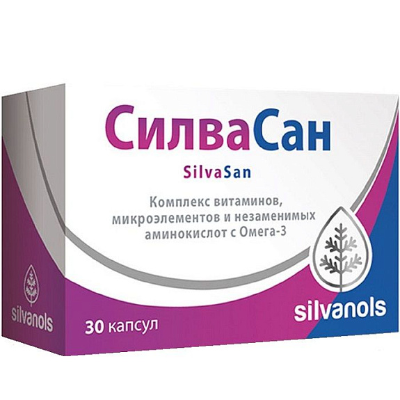 СилваСан комплекс витаминов, микроэлементов и незаменимых аминокислот с Омега-3, 30 шт