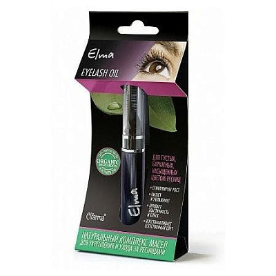 Масло для укрепления ресниц и бровей эльма с кисточкой и расческой Эльфарма, 8 мл