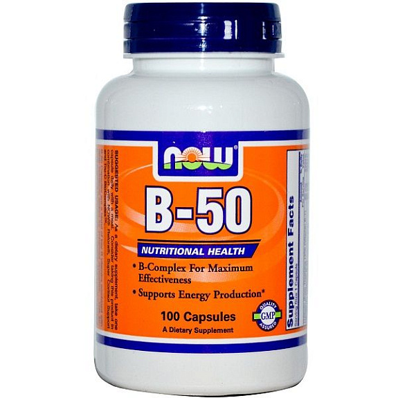 Комплекс витаминов B-50 Now Nutritional Health для положительного воздействия на центральную нервную систему, 100 шт