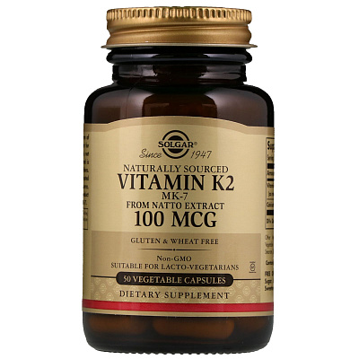 Натуральный витамин К2 Vitamin K2 100 мкг Solgar 660 мг, 50 капсул