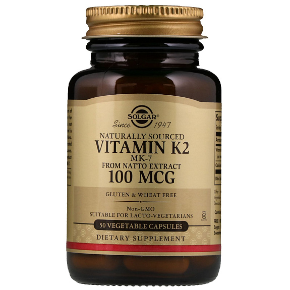 Натуральный витамин К2 Vitamin K2 100 мкг Solgar 660 мг, 50 капсул
