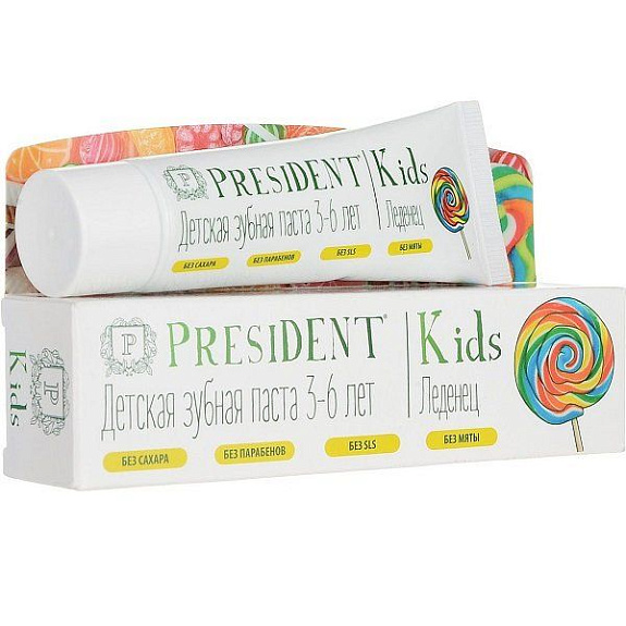 Детская зубная паста President Kids со вкусом леденца от 3 до 6 лет, 50 мл