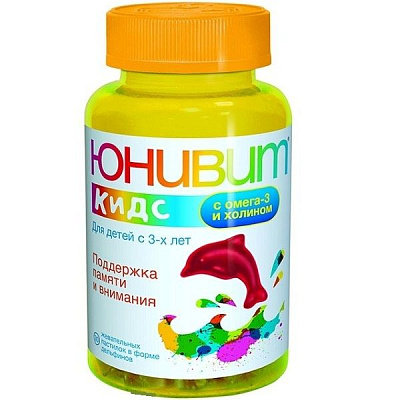 Витаминно-минеральный комплекс Юнивит Кидс с Омега-3 и холином для детей с 3 лет 4000 мг, 30 шт