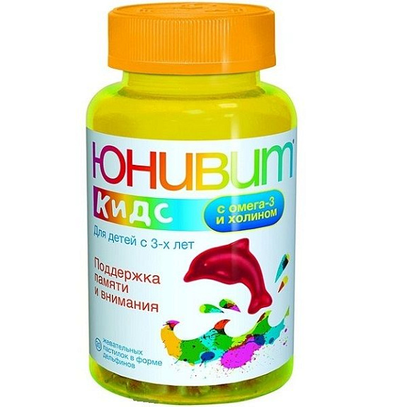 Витаминно-минеральный комплекс Юнивит Кидс с Омега-3 и холином для детей с 3 лет 4000 мг, 30 шт