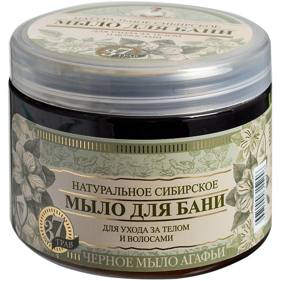 Натуральное сибирское черное мыло для бани Травы и сборы Агафьи, 500 мл