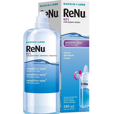 Раствор для ухода за контактными линзами для чувствительных глаз Renu MPS, 240 мл