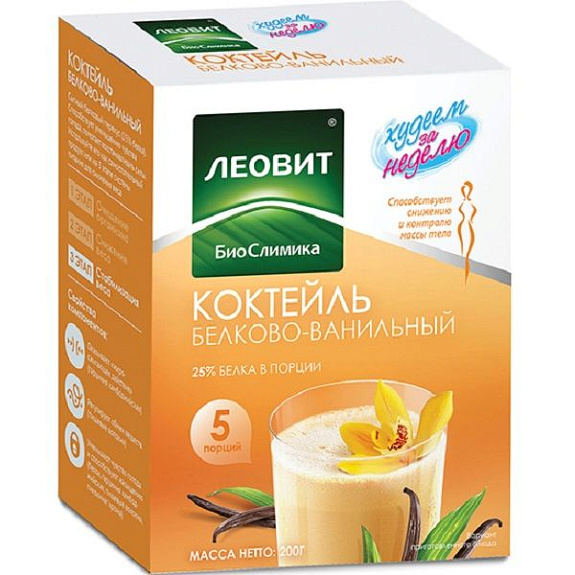 Коктейль для снижения веса Леовит белково-ванильный Худеем за неделю, 5 порций