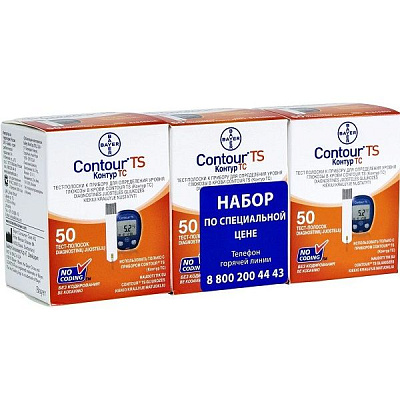Тест-полоски к глюкометру Contour TS для измерения уровня сахара в крови, 50 шт х 24 упаковки