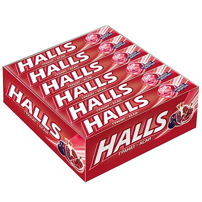 Карамель леденцовая Halls со вкусом граната и ягод асаи, 12 упаковок по 25 г