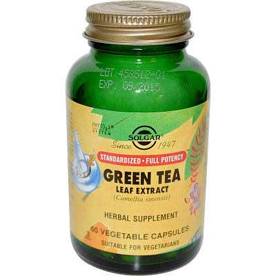 Солгар Экстракт листьев зеленого чая  Мощное антиоксидантное действие  Solgar 500 мг, 60 капсул