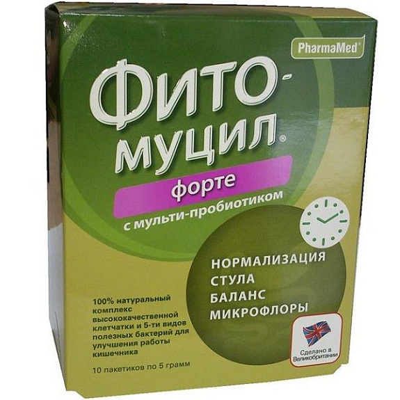 Средство для нормализации моторики кишечника Фитомуцил Форте с мульти-пробиотиком, 10 пакетов х 5 г