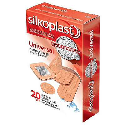 Пластырь Universal влагостойкий с серебряной подушечкой Silkoplast, 20 шт