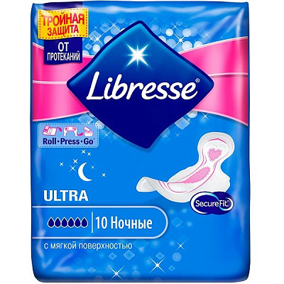 Ночные гигиенические прокладки Libresse Ultra Goodnight, 10 шт