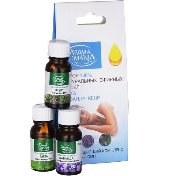 Набор эфирных масел Аромамания "Успокаивающий комплекс" лаванда, мята, кедр Лекус, 3х10 мл