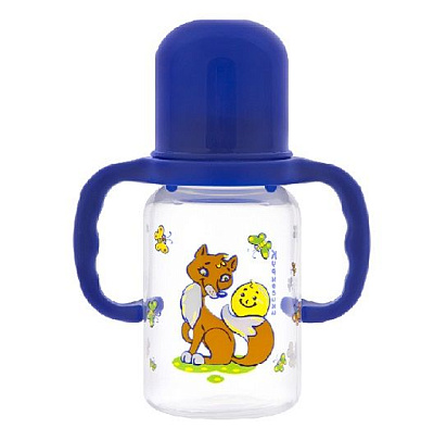 Бутылочка полипропиленовая с ручками с силиконовой соской колобок Курносики, 125 мл