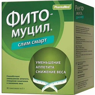 Средство для снижения аппетита, очищения кишечника и снижения веса Фитомуцил Слим Смарт, 30 пакетов х 5 г