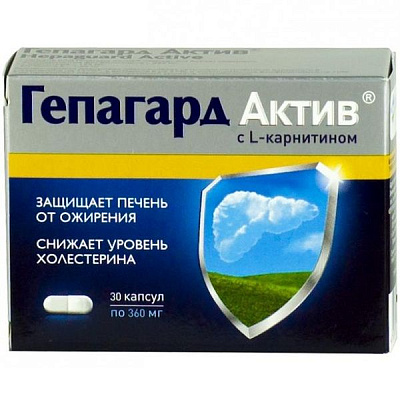 Гепагард Актив с L-карнитином для защиты печени и снижения уровня холестерина 360 мг, 30 шт