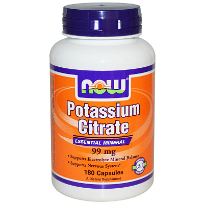 Potassium Citrare  Калий  Кислотно-щелочной баланс Now Foods, 99 мг, 180 капсул