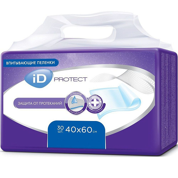 Пеленки одноразовые впитывающие ID Protect 40х60 см, 30 шт