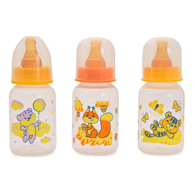 Бутылочка полипропиленовая с латексной соской Мои любимые животные Курносики, 125 мл