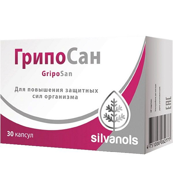 Препарат для повышения защитных сил организма Грипосан, 30 капсул