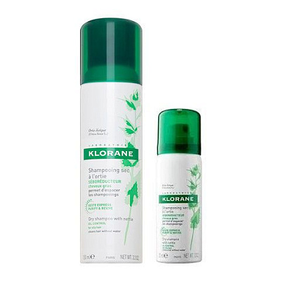 Набор шампуней сухих с экстрактом крапивы для жирных волос 2 средства Klorane, 150 мл + 50 мл