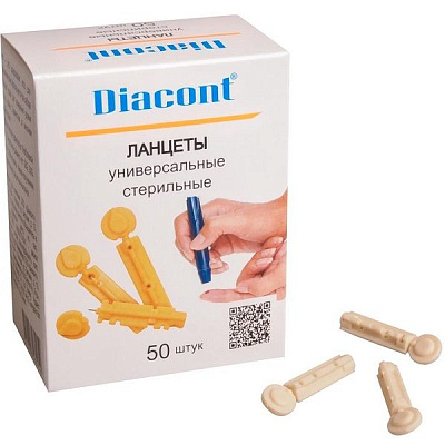 Универсальные стерильные ланцеты Diacont для комфортного тестирования, 50 шт