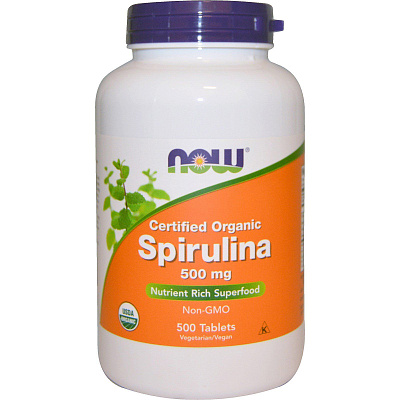 Спирулина Certified Organic Spirulina для улучшения обмена веществ, повышения иммунитета 500 мг Now Foods, 500 шт