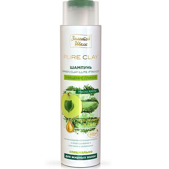 Шампунь для жирных волос Золотой шелк Green Clay Illite Изумрудная глина, масло амлы, 400 мл