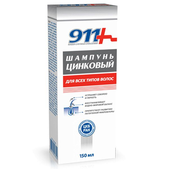 Шампунь Цинковый для проблемной, склонной к зуду и шелушению кожи головы 911, 150 мл