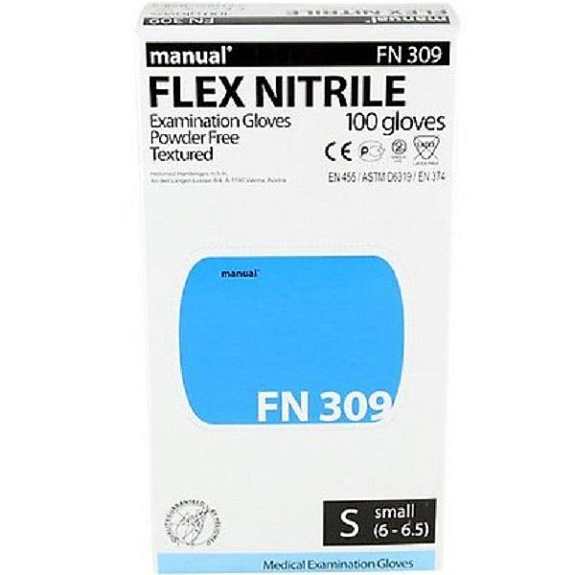 Смотровые нестерильные нитриловые перчатки Manual FN309 размер S, 100 шт