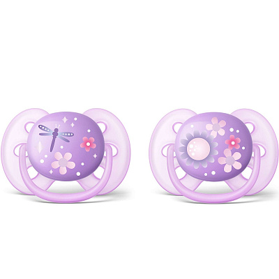 Силиконовая пустышка Avent Ultra Soft для девочек 6-18 месяцев SCF227/22, 2 шт