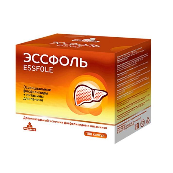 Эссфоль эссенциальные фосфолипиды + витамины для печени, 100 капсул