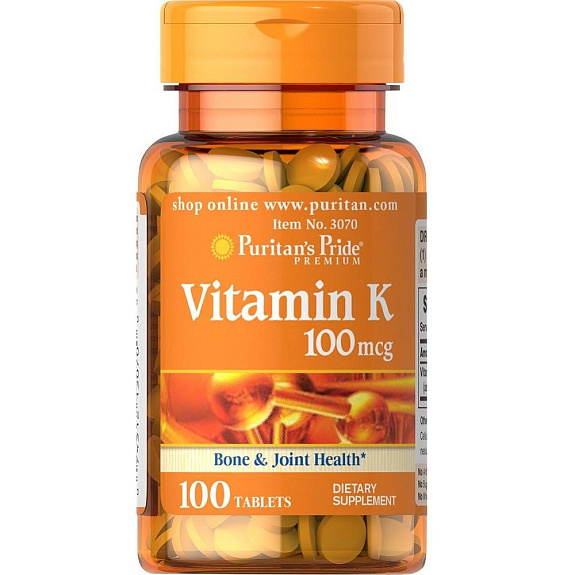 Витамин К Vitamin K Puritan`s Pride для свертывания крови 100 мкг, 100 шт