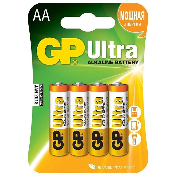 Батарейки алкалиновые GP Ultra LR6 (AA) 1.5 V, 4 шт