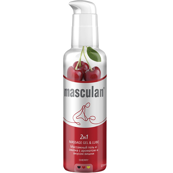 Массажный гель и смазка с ароматом и вкусом вишни Masculan 2 в 1, 130 мл