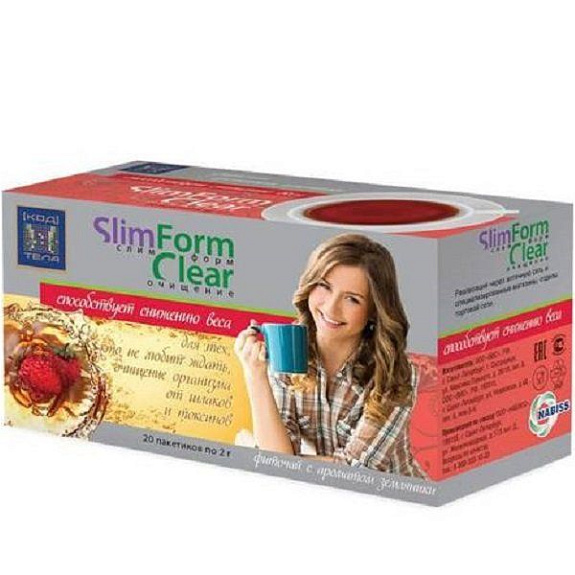 Фиточай Slim Form Clear с ароматом земляники для похудения, 20 фильтр-пакетов х 2 г