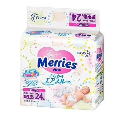 Подгузники для детей S 4-8 кг Merries, 24 шт