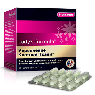 Lady's formula, Укрепление Костной Ткани, PharmaMed, 2000 мг, 60 таблеток