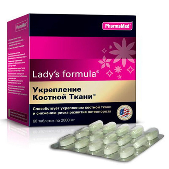 Lady's formula, Укрепление Костной Ткани, PharmaMed, 2000 мг, 60 таблеток