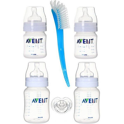 Набор для новорожденных Avent (2 бутылочки 125 мл + 2 бутылочки 260 мл + пустышка + щеточка для бутылочек)