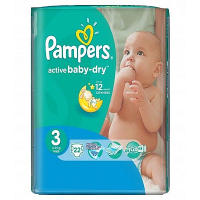 Подгузники для детей Active Baby-Dry Midi Pampers 4-9 кг/5-9 кг, 22 шт