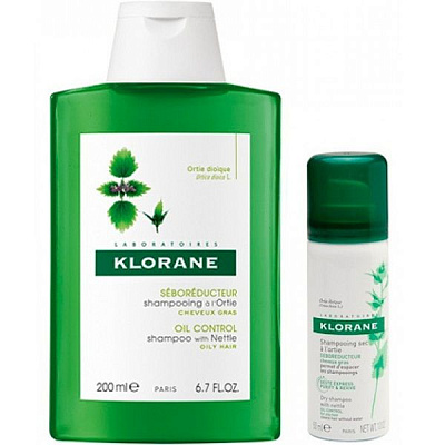Набор Klorane шампунь с экстрактом крапивы, 200 мл + сухой шампунь с экстрактом крапивы, 50 мл