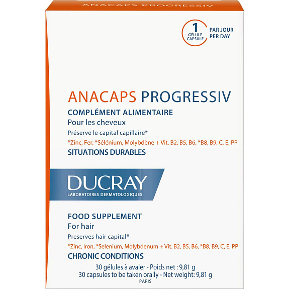 Капсулы для волос и кожи головы Ducray Anacaps Progressiv 327 мг, 30 капсул