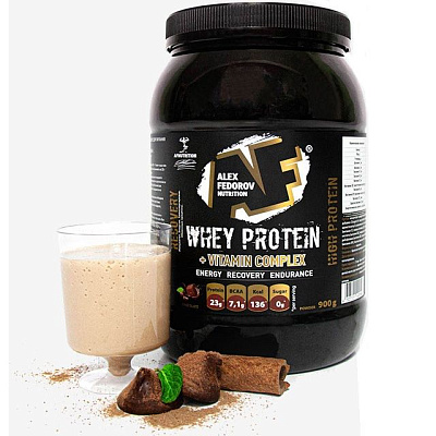 Сывороточный протеин Whey Protein со вкусом шоколада и витаминами Alex Fedorov Nutrition, 900 г