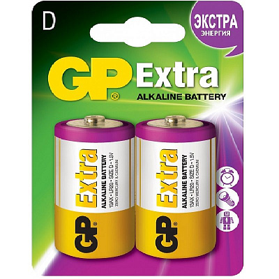 Батарейки алкалиновые GP Extra LR20 (D) 1.5 V, 2 шт