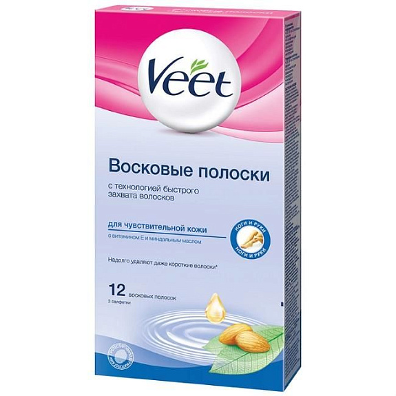 Полоски восковые для депиляции для чувствительной кожи Veet, 12 шт