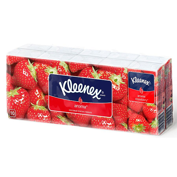Платочки носовые клубника Kleenex, 10 х 10 шт